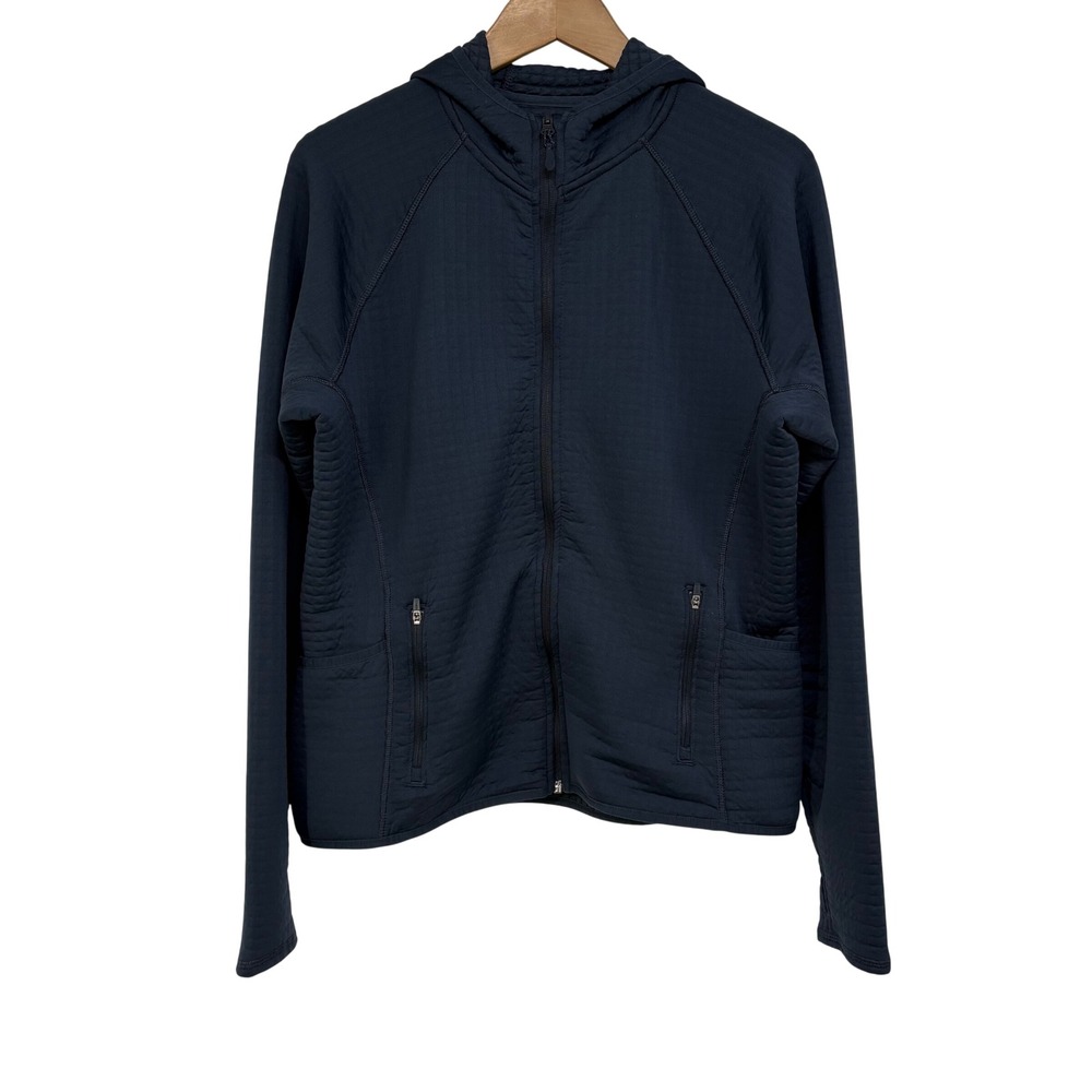 Title Nine Womens XL Navy Blue Grid Fleece Full Zip Hoodie Active Jacket